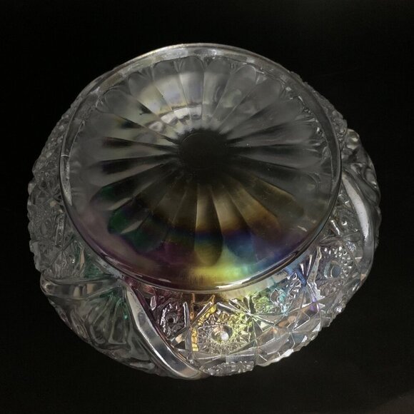 LE Smith Clear Carnival Iridescent Glass Hobstar Pattern Design Bowl - Picture 3 of 8